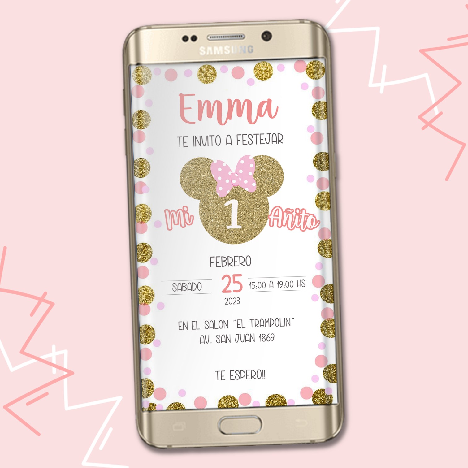 Invitacion Digital de Minnie Dorada M2