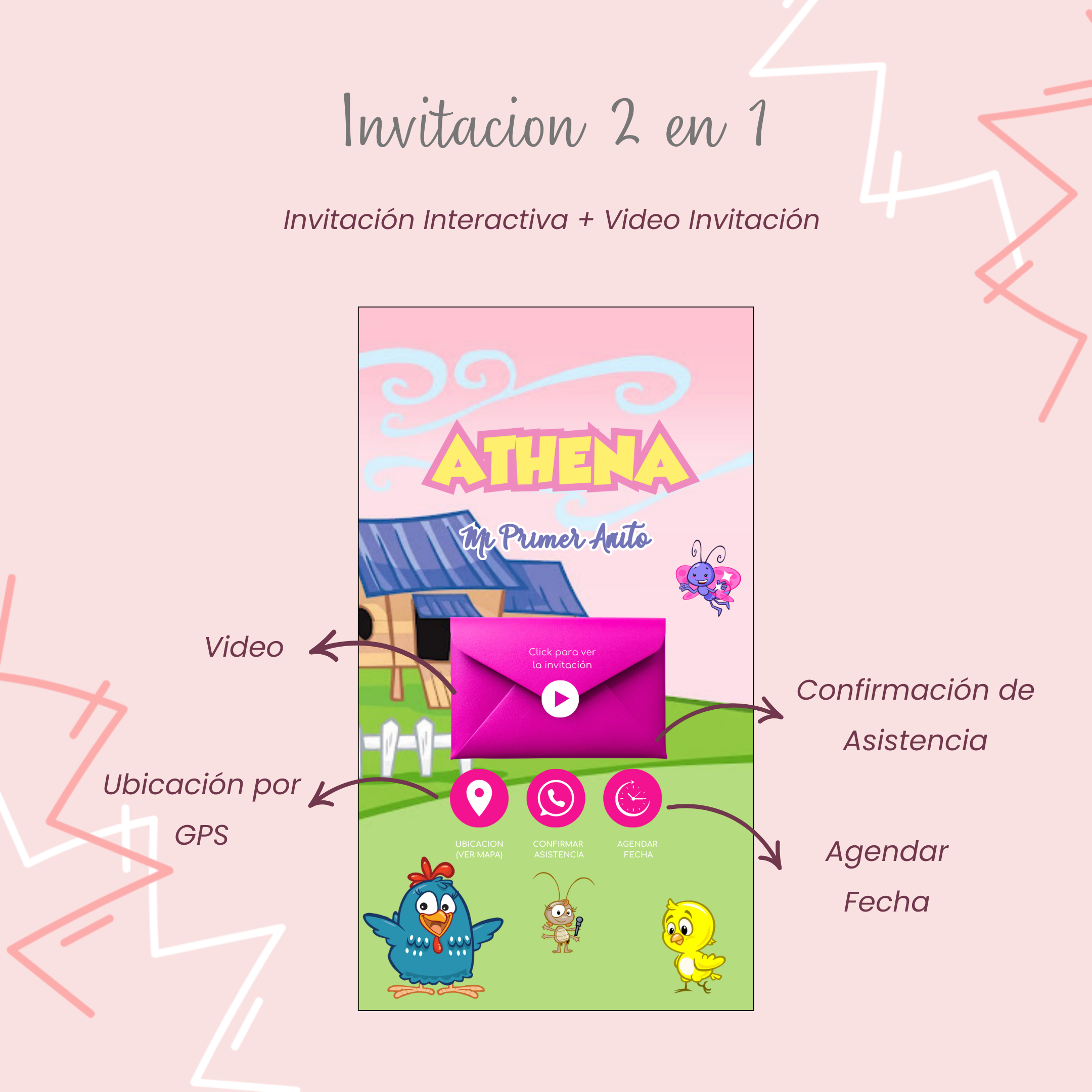Invitacion 2 en 1 de La Gallina Pintadita - Imagen 2